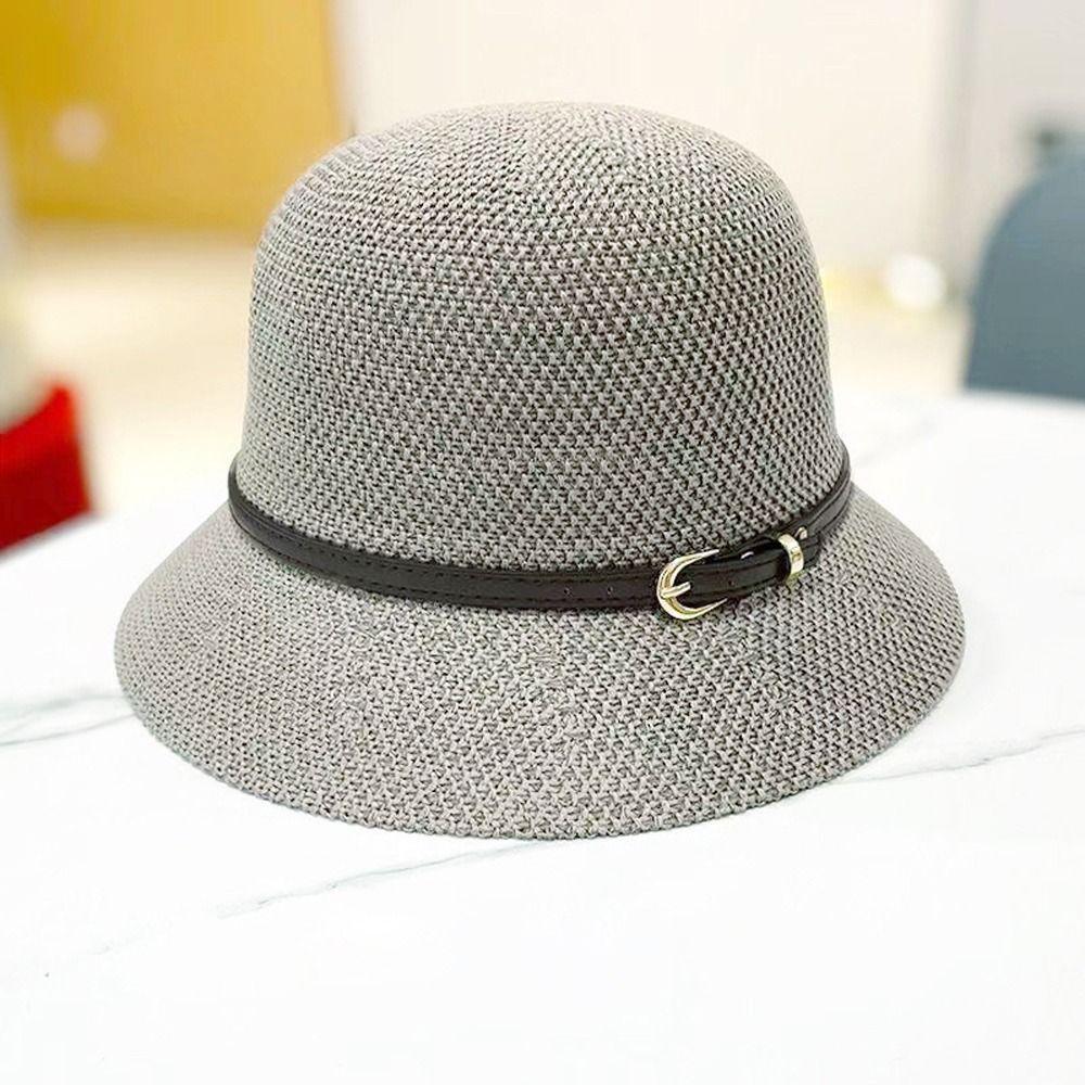 Hats Travel Sun Hats Women Sunscreen Hats PU Leather Belt Summer Bucket Hats Outdoor Straw Hats