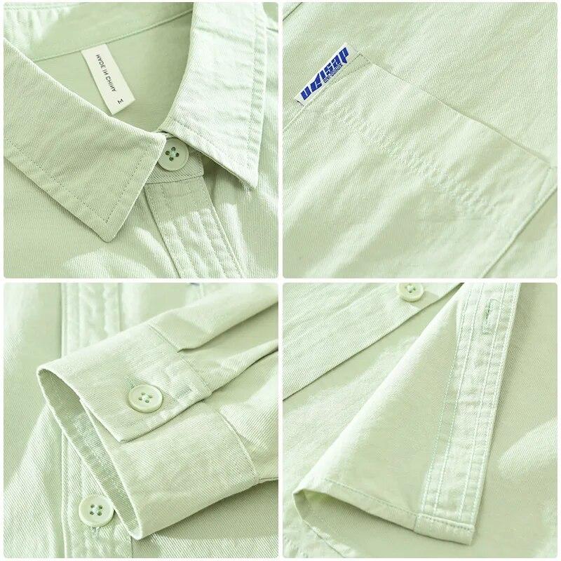 100% хлопок, мягкие и удобные мужские рубашки, весенние повседневные рубашки, свободные однотонные рубашки с отложным воротником и длинными рукавами, молодежный простой стиль