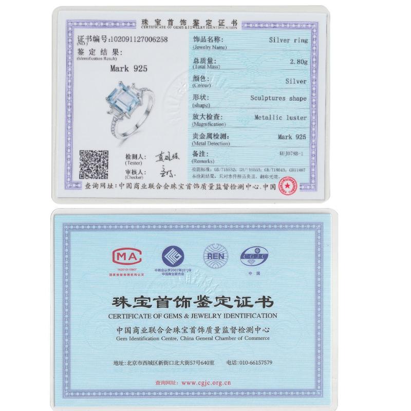 Gica Gema S925 Чистое Серебро Морской Синий Топаз Квадратное Персонализированное Высококачественное Кольцо Для Женщин Модное Классическое Свадебное Обручальное Ювелирное Подарок