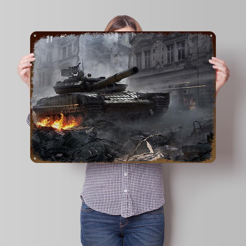 T Main Battle Tank Printed Poster Customized Wall Art Retro Vintage Metal Tin Signs for Gaming Decoration Room Desk Decor Home