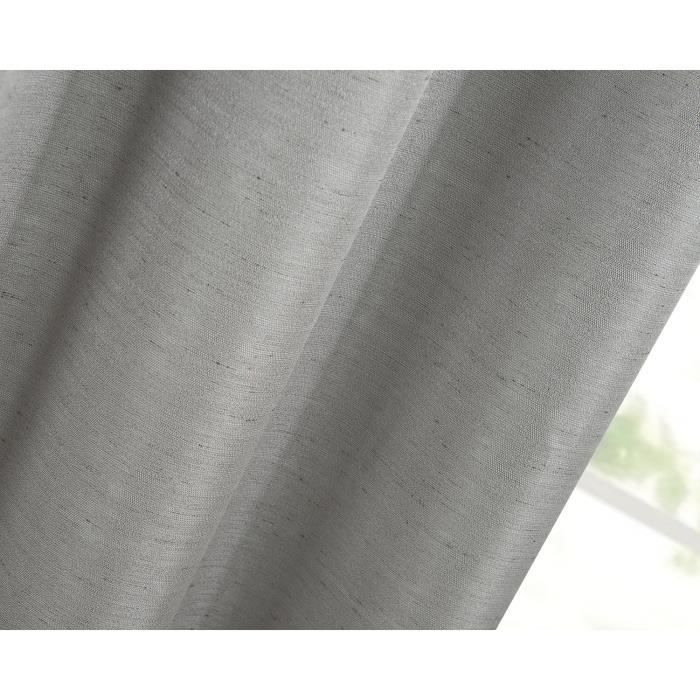 Paire double rideaux - Gris clair - 140 x 260 cm - Effet lin