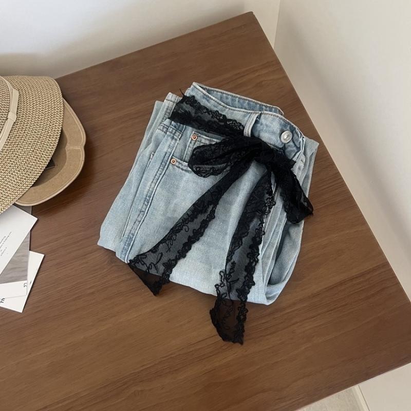 Unique Y2K Long Lace Waistband Floral Bow Lace Waist Belt Tie Up Thin Dress Jeans Belt Lace Scarf Hair Band Hair Accessories