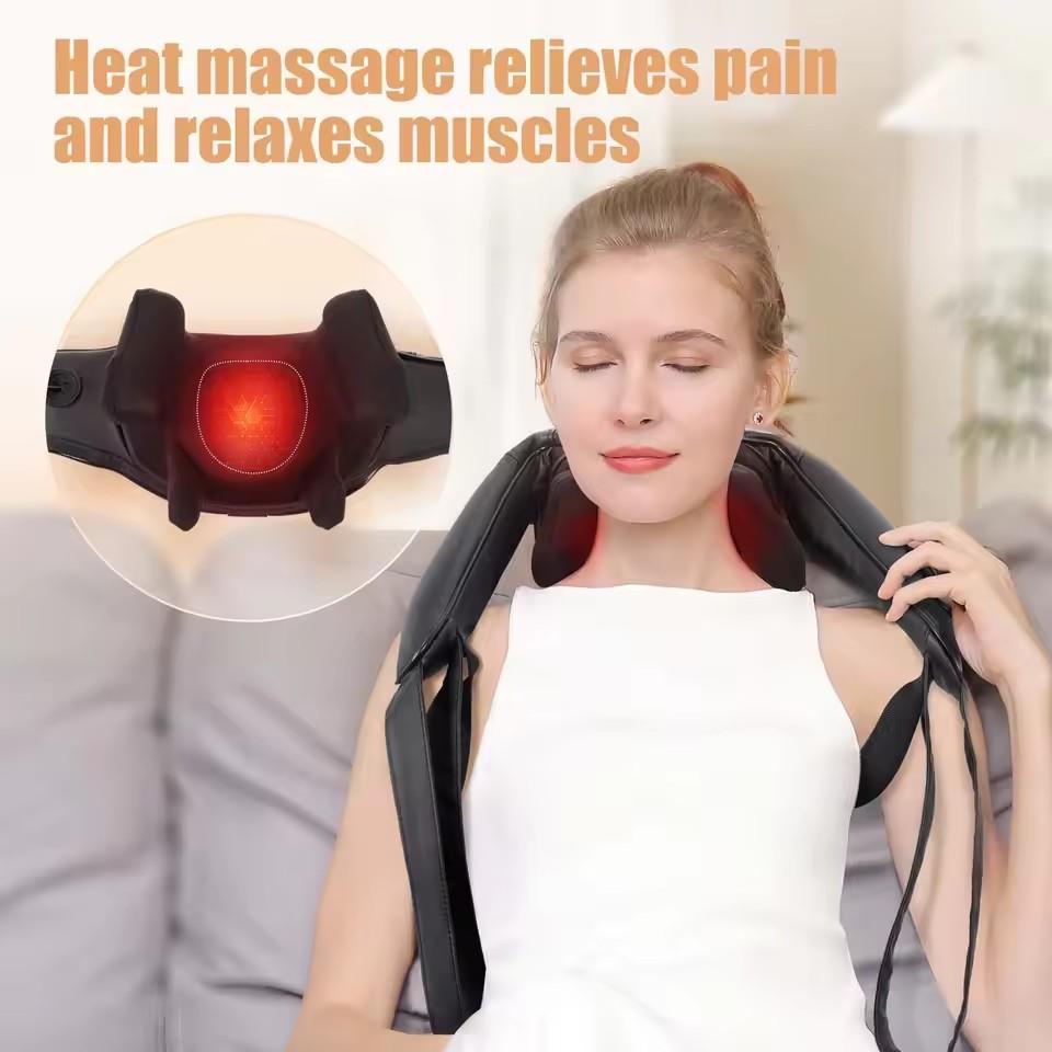 Массажер для спины и шеи Masgre Shiatsu Беспроводной массажер для плеч с подогревом Электрическая 3D-массажная подушка для глубокого массажа тканей