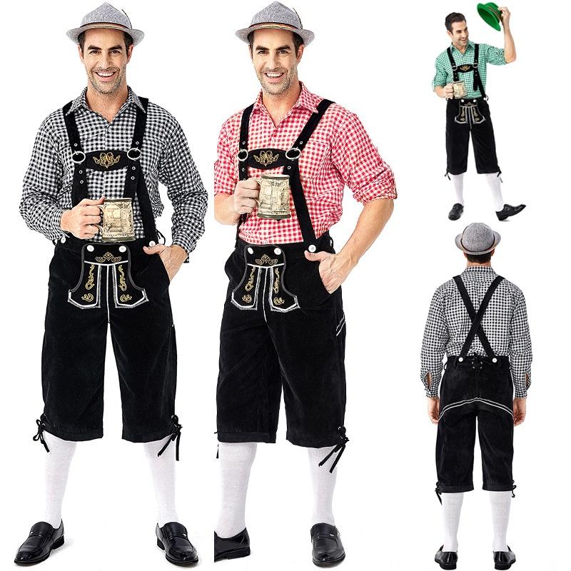 Традиционная немецкая одежда для Октоберфеста, сценический костюм для мужчин со стильной клетчатой рубашкой