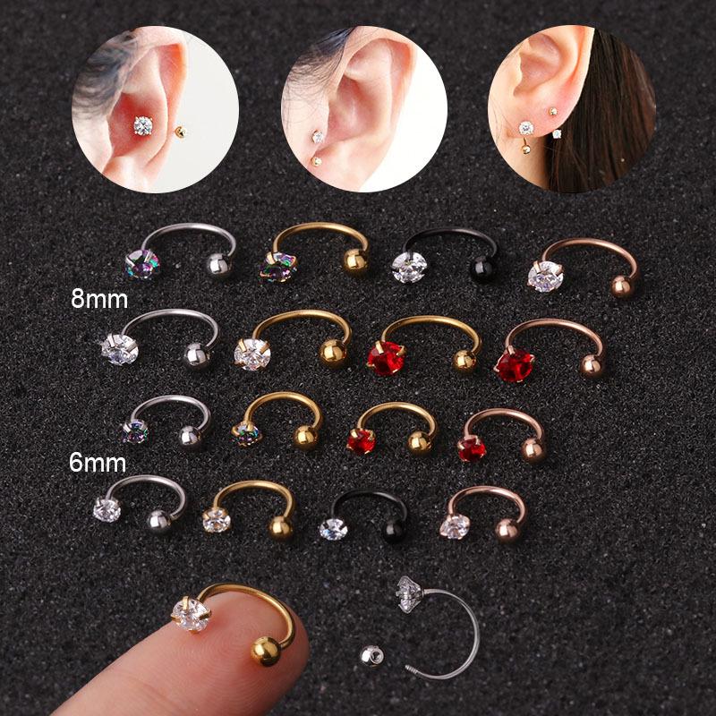 1Pc Stainless Steel Zircon Cz Hoop Tragus Cartilage Helix Stud Earring Conch Rook Daith Lobe Ear Screw Piercing Jewelry