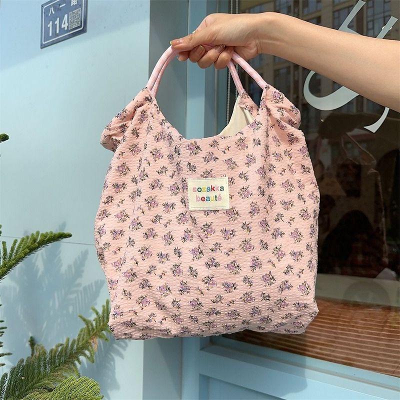 Tote Bag Sozakka Floral Bag Simple Canvas Commute Flower Handbag Shopping Bag Underarm Bag Single Shoulder Bag Unisex