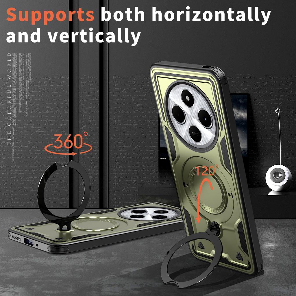 Магнитная подставка-кольцо Складной кронштейн Чехол для телефона Для Xiaomi Redmi 14C 13C 12C 12 13 Turbo 4 Pro Двухслойный бампер Противоударный чехол