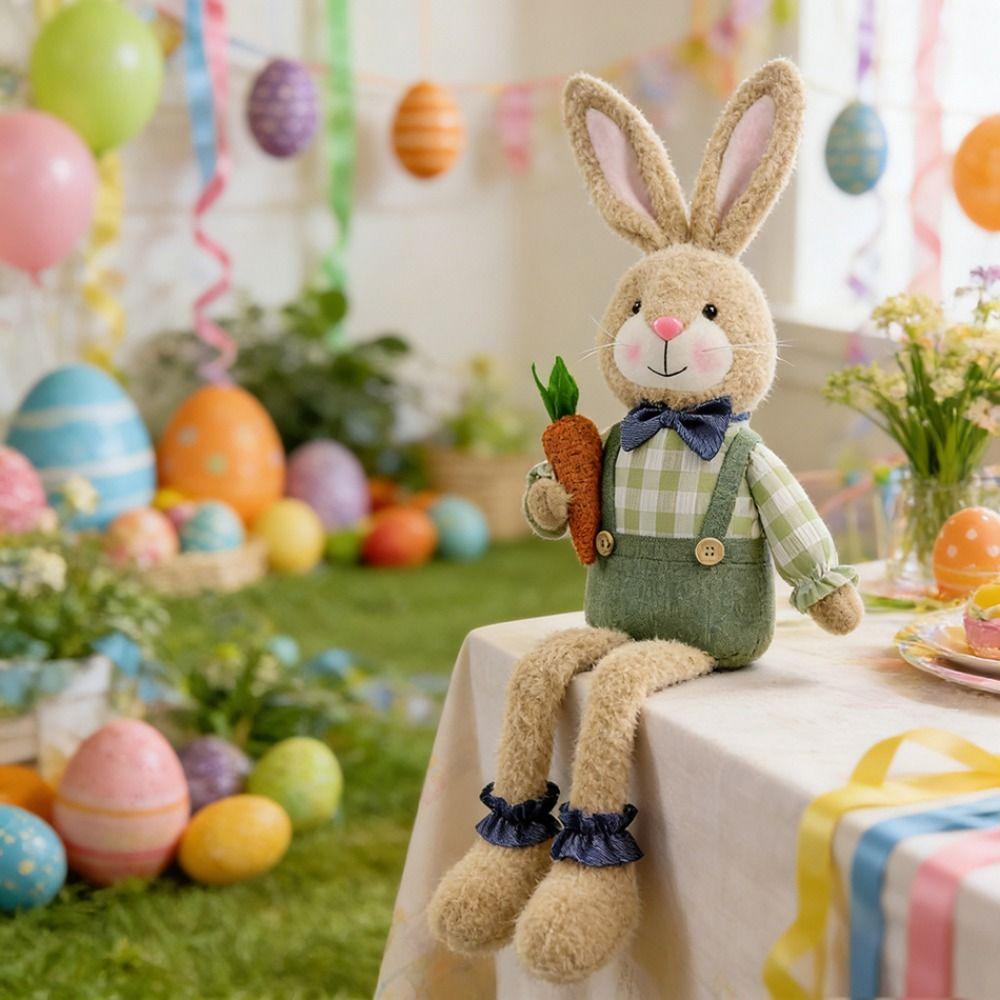 Cute Soft Bunny Plush Rustic Style Easter Decoration Items Easter Bunny Decor Table Centerpiece