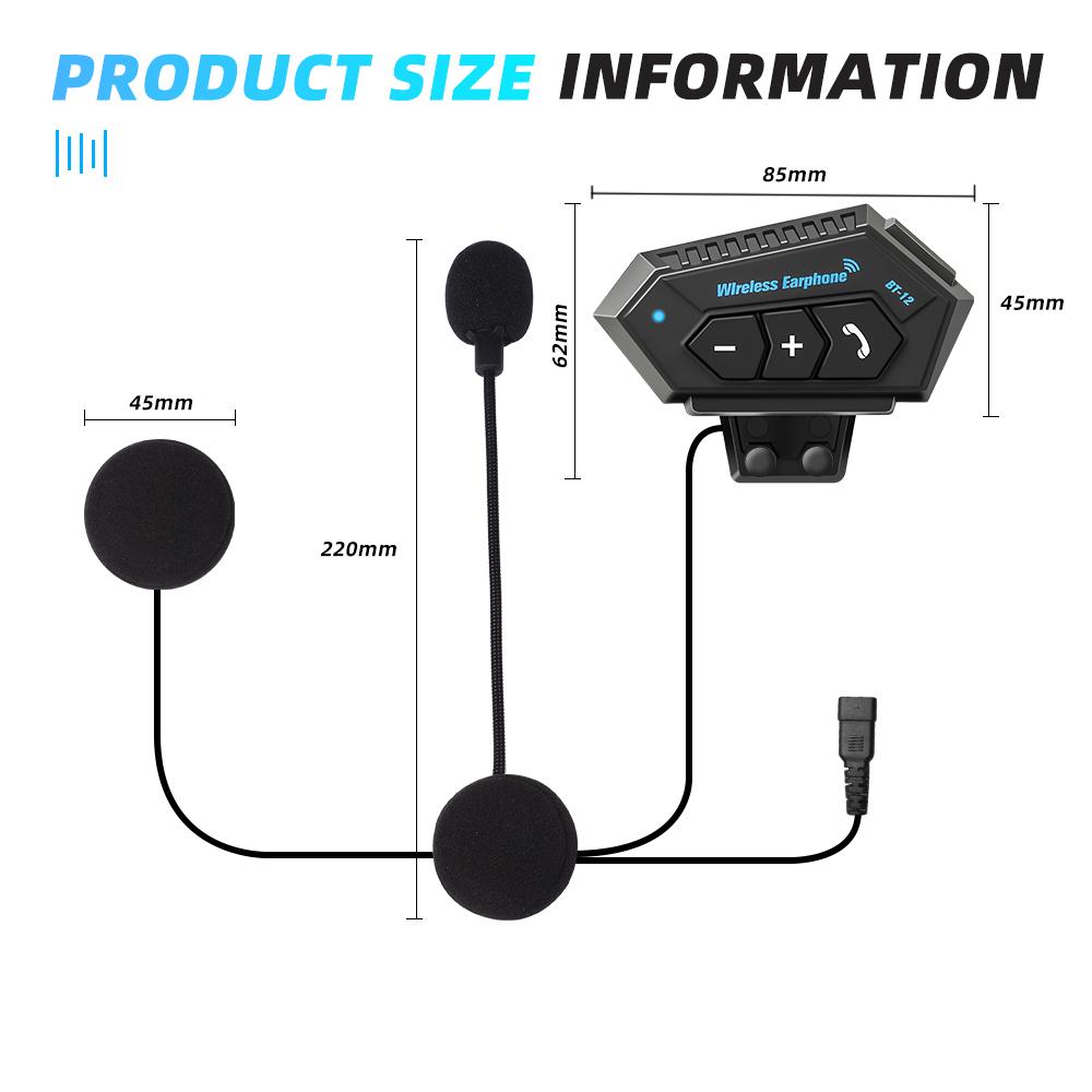 BT12 Motorcycle Helmet Headset Wireless Bluetooth 5.0 Hands-free Call Kit Stereo Waterproof Music Player Speaker for Moto Earphone