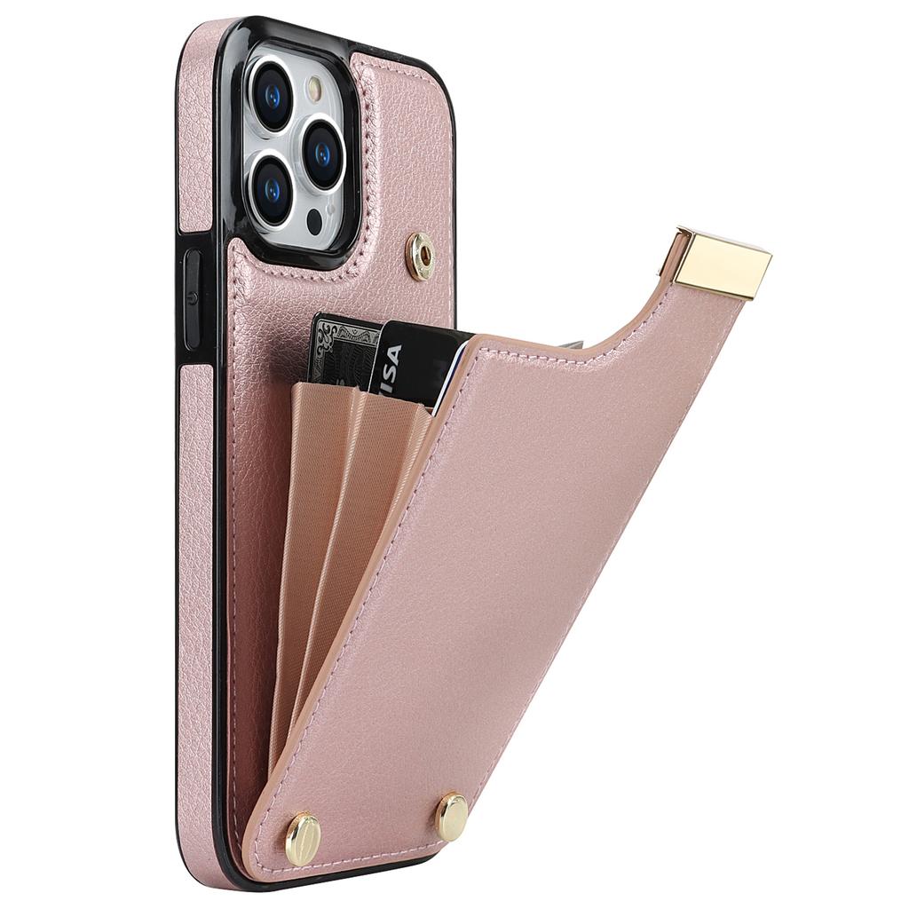 For iPhone 13 Pro Max Case Phone Cover TPU+PU Leather+Metal Shell with Card Holder