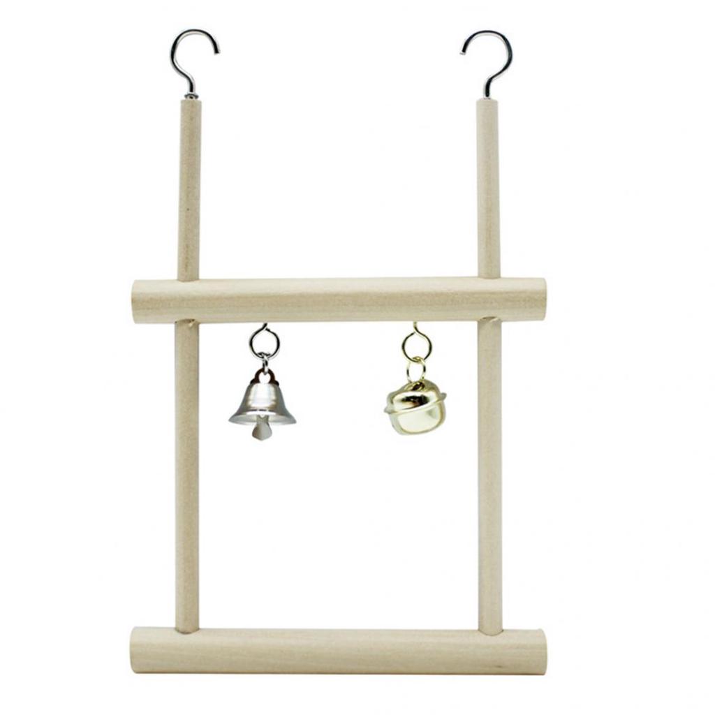 Wood Pet Bird Parrot Parakeet Cockatiel Hanging Bell Stand Cage Swing Chew Toy
