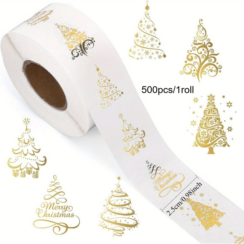 Золотые фольгированные рождественские наклейки - Элегантные золотые и белые праздничные дизайны, с текстом Merry Christmas - для открыток, подарков, упаковки