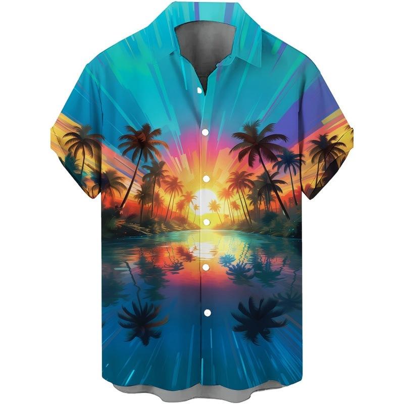 Popular Creative Element Shirt 1D Digital Printing Trend Loose Short Sleeve Shirt Tropical Hawaiian Shirt