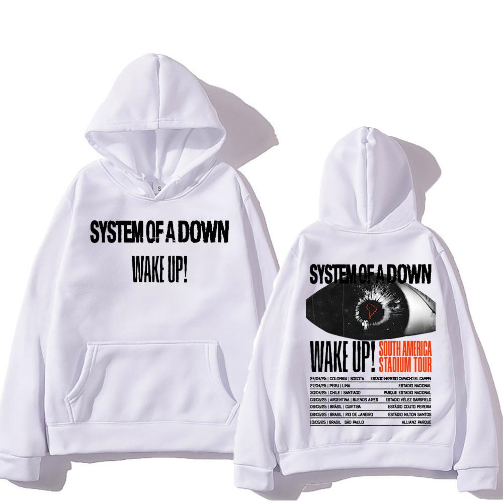System-of A Down Band Hoodies Wake Up South America Stadium Tour 2025 Pullovers Heavy Metal Trends Sweatshirts Men Women Hoody