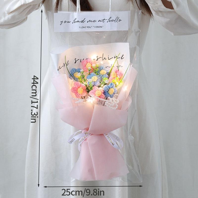 LED Knitted Flower Bouquets Finished Woven Bouquet Crochet Flower Decorations Artificial Flowers Wedding Decor Birthday Gifts
