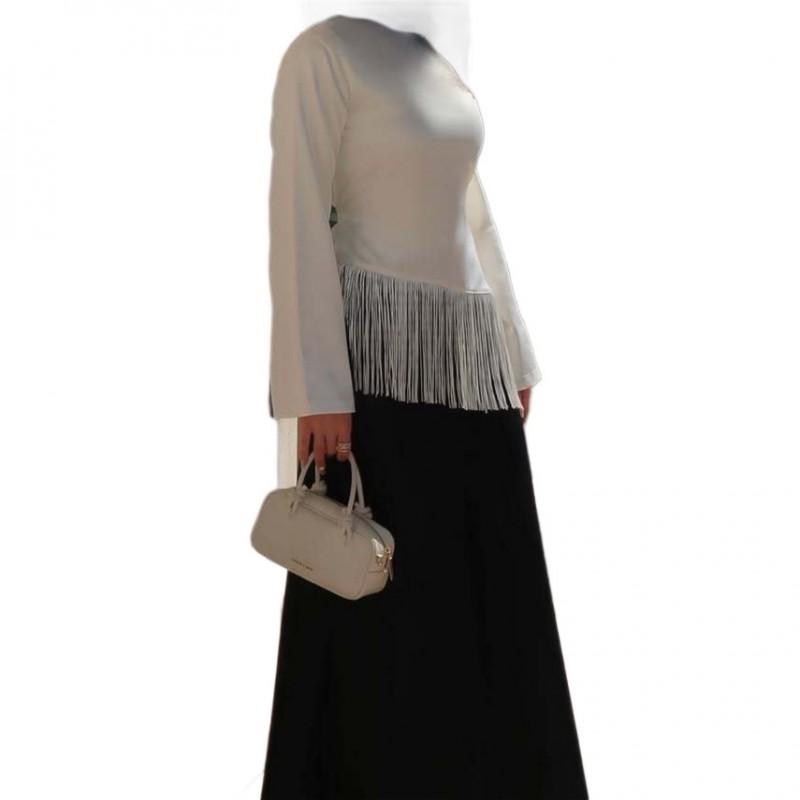 2027 Womens Satin Fringe Patchwork Long Sleeve Shirt Loose Plus Size Top