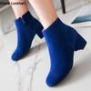 Fashion Spring Autumn Classic Flock Women Ankle Boots Fashion Female Boats Mujer Chunky Heels Comfortable Side Zip Short Bare Booties