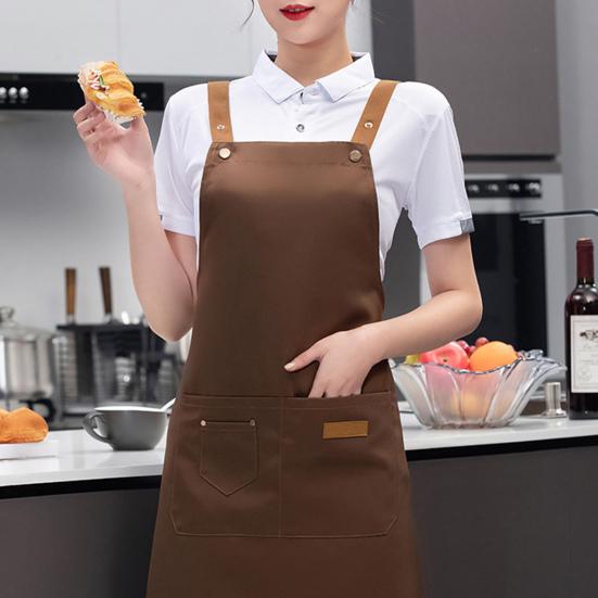 Кухонный фартук Регулируемый водонепроницаемый с карманами Сплошной цвет Большой охват Защитный холст Необрастающий чистящий фартук Кухонный фартук