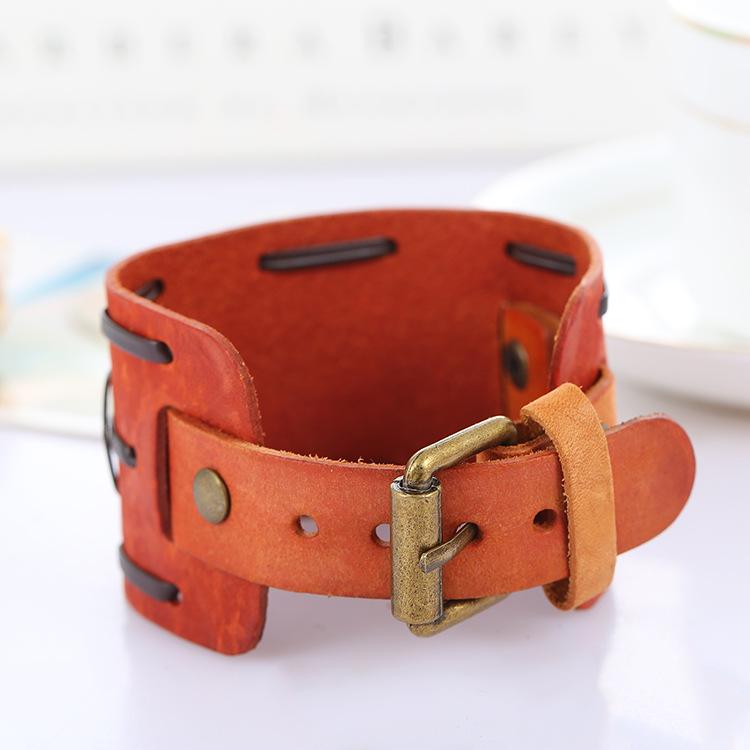 Мужские ретро кварцевые часы с широким ремешком из натуральной кожи