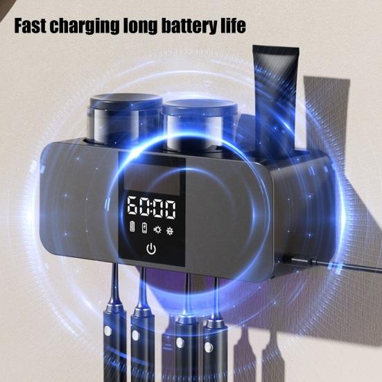 Перезаряжаемый держатель для зубных щеток с УФ-светом, цифровым дисплеем, большой емкостью, простой установкой, настенный органайзер для зубных щеток