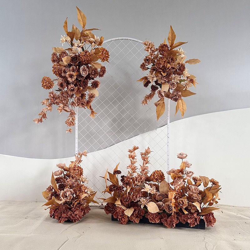 Red Floral Wedding Stage Backdrop with Artificial Flower Rows