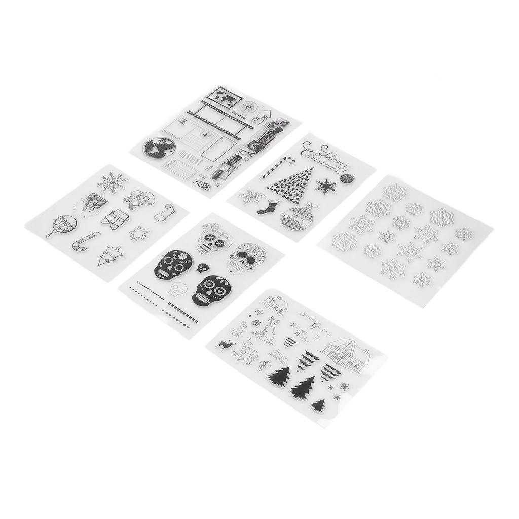 6 листов прозрачных марок с изображением черепа пары, карта путешествий, рождественских украшений, прозрачные марки для