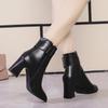 White Black Thick High Heel Ankle Boots Women 2024 Pointed Toe Keep Warm Elegant Short Booties Ladies Ankle Buckle Decoration