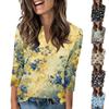Women's Fashionable Casual 3/4 Sleeve Button Print V-Neck Pullover Top
