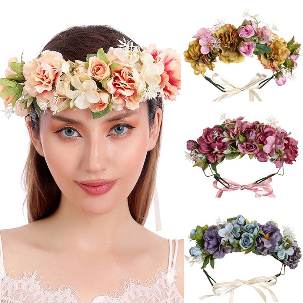 Rose Crown Flower Garland Headband Hair Garland Floral Headdress Halo Bohemian Party Wedding