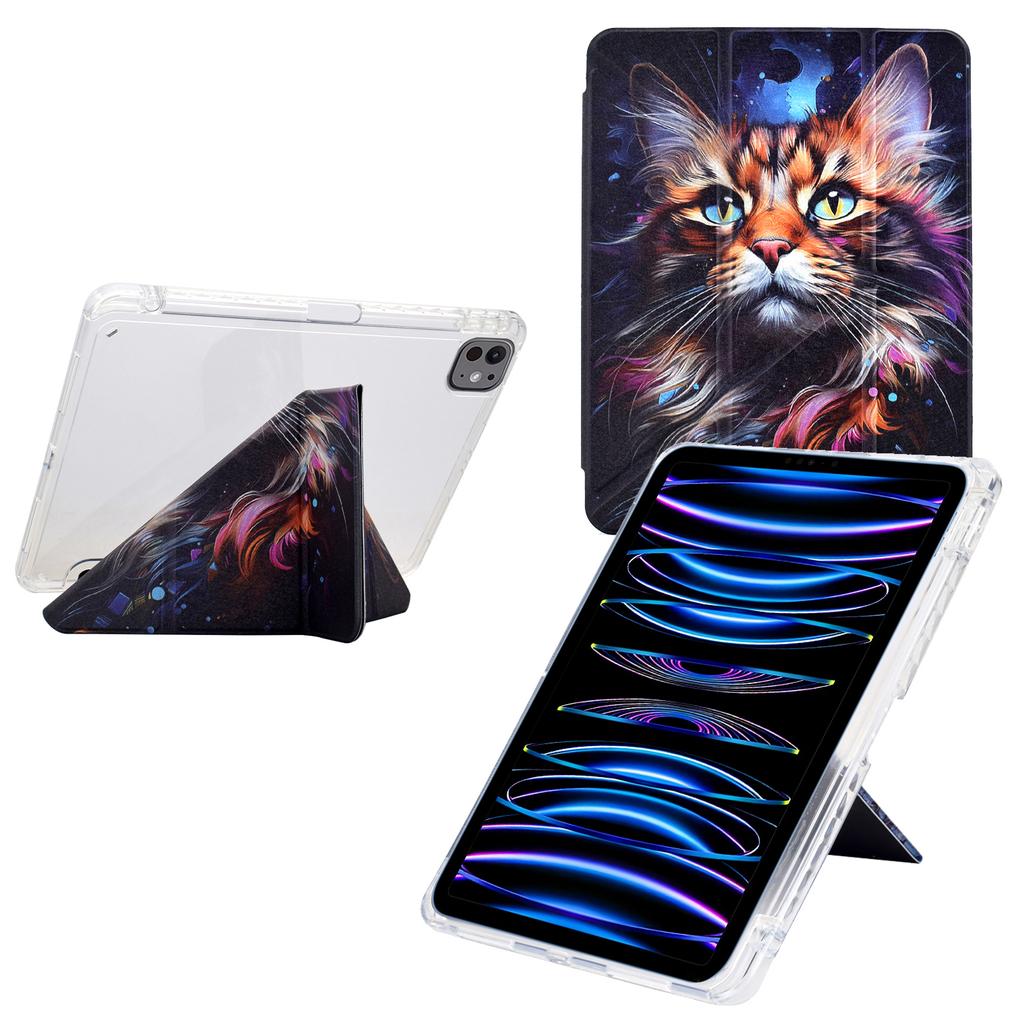 Tablet Case For iPad Pro 12.9 (2022)/(2021)/(2020)/(2018),Stand Pattern Print Leather+Clear Acrylic Cover with Pencil Holder