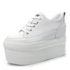 Fashion Hot Sale 12cm Genuine Leather Women Vulcanized Shoes Leather Platform Wedge High Heels White Shoes Lace Up Increase Casual Shoes