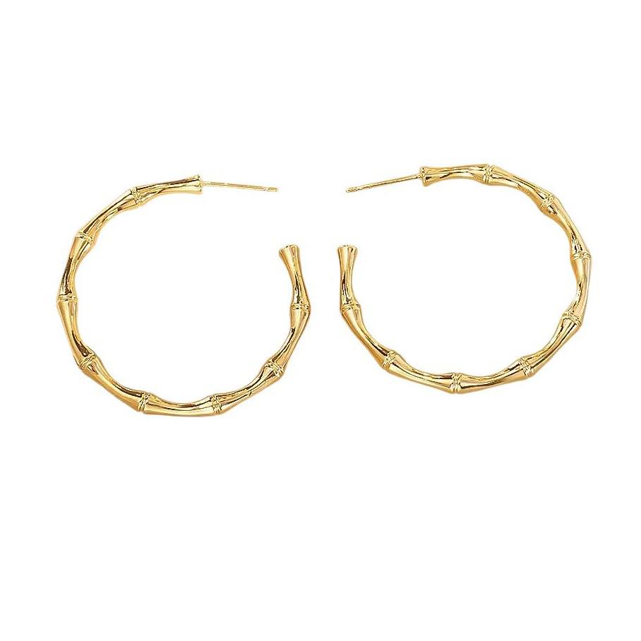 Элегантные минималистичные серьги-кольца из бамбука - Игла из серебра S925, Новый металлический стиль, Идеально подходят для лета