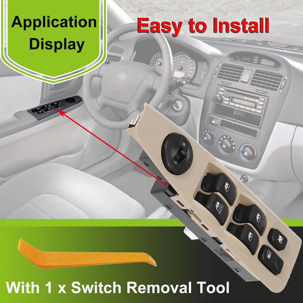 93570-2F200 Front Left Power Auto Window Switch Driver Compatible with 2004-2009 Kia Spectra & Cerato, Driver's Side Electric Master Window Switch