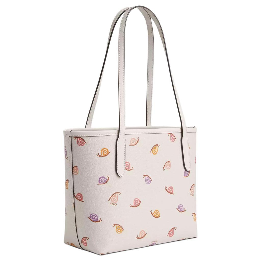Coach City 23 Snail Print Coated Canvas And Smooth Leather Tote Bag Women Tote Bags Silver Chalk Multicolor CV269-SVCAH