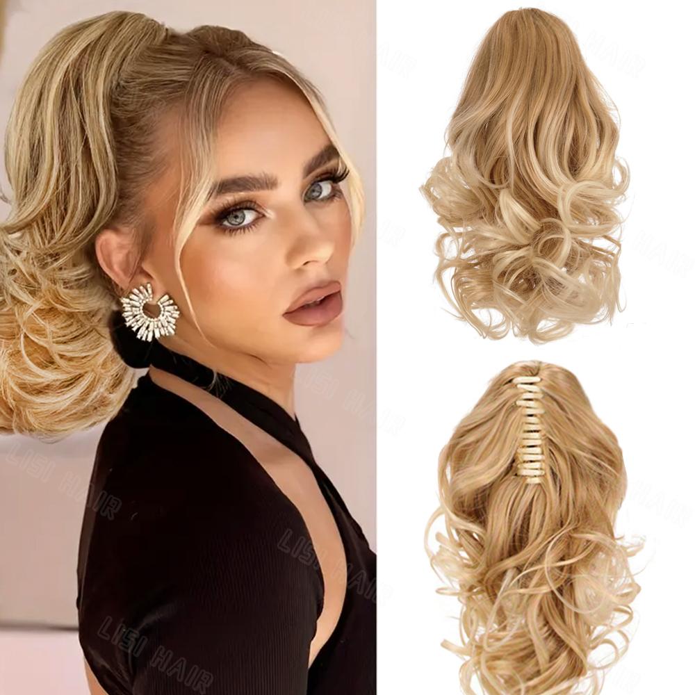 LISI HAIR Синтетические короткие вьющиеся волнистые наращивания хвоста, зажим для наращивания волос, парик для женщин и девочек, одежда для косплея