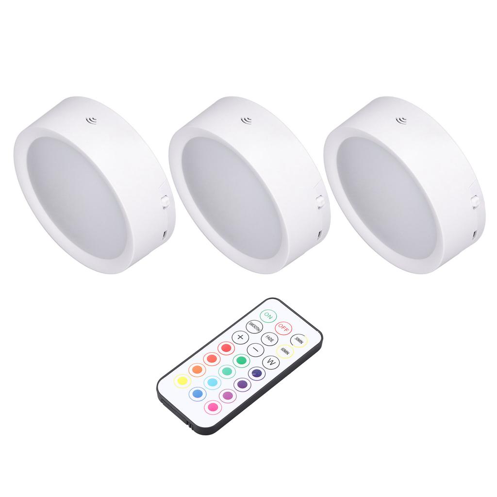 3 шт. светодиодных светильников-шайб 4 цветов с регулировкой яркости, таймером, перезаряжаемые, работающие от батареек, светодиодные нажимные лампы с E26