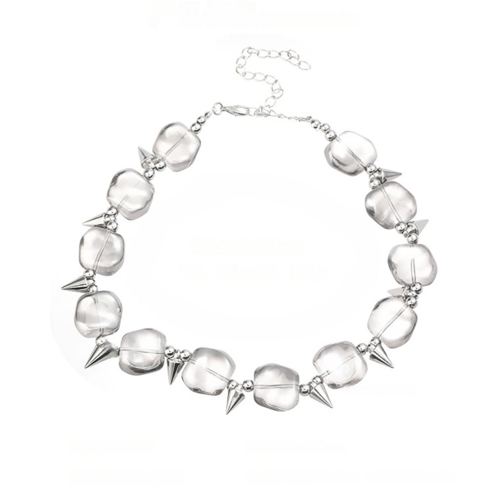 Готическое ожерелье с заклепками и бусинами, преувеличенный панк чокер, женская модная цепочка на ключицу для вечеринки