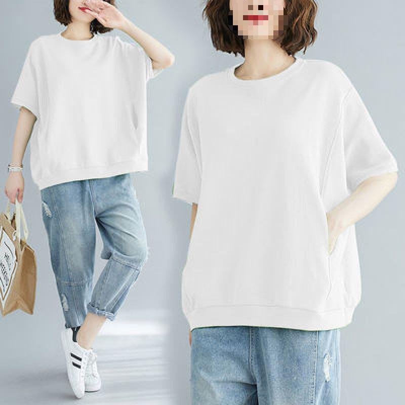 Women's Plus Size Loose Fit Short Sleeve T-Shirt Casual Round Neck Solid Color Summer Top