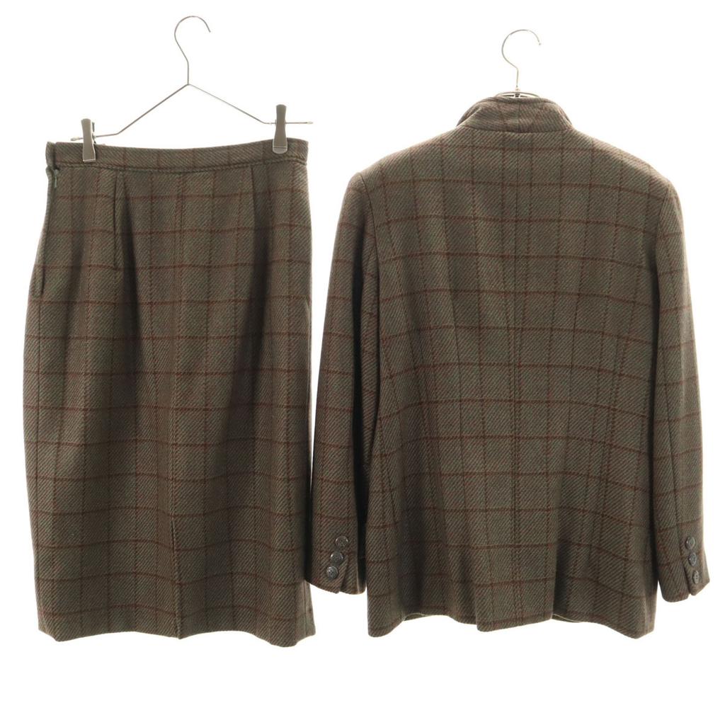 Gucci Шерстяной винтажный костюм-юбка в клетку, комплект, женский, б/у, 80-е, сделано в Италии