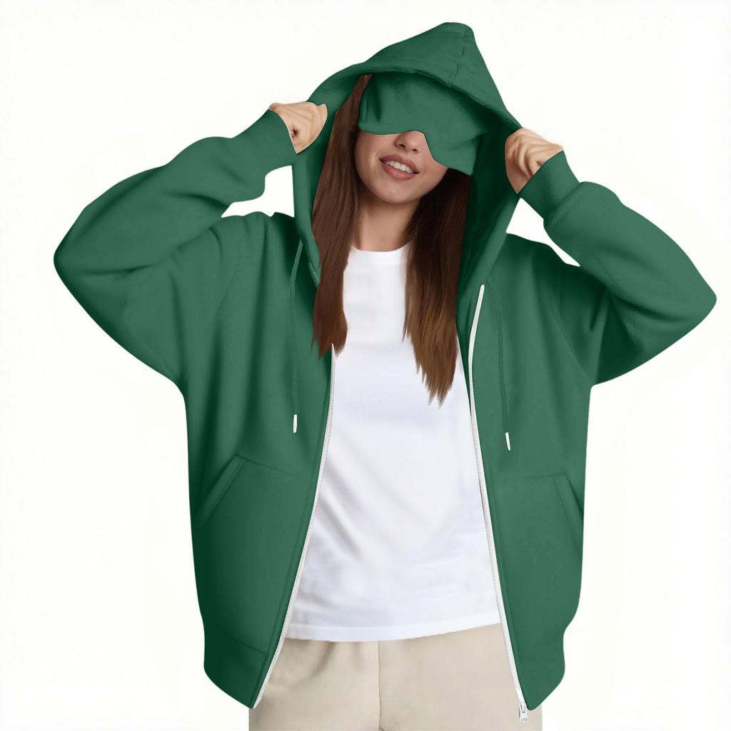 Women's Fashion Casual Long Sleeve Solid Color Hooded Sweatshirt Tops