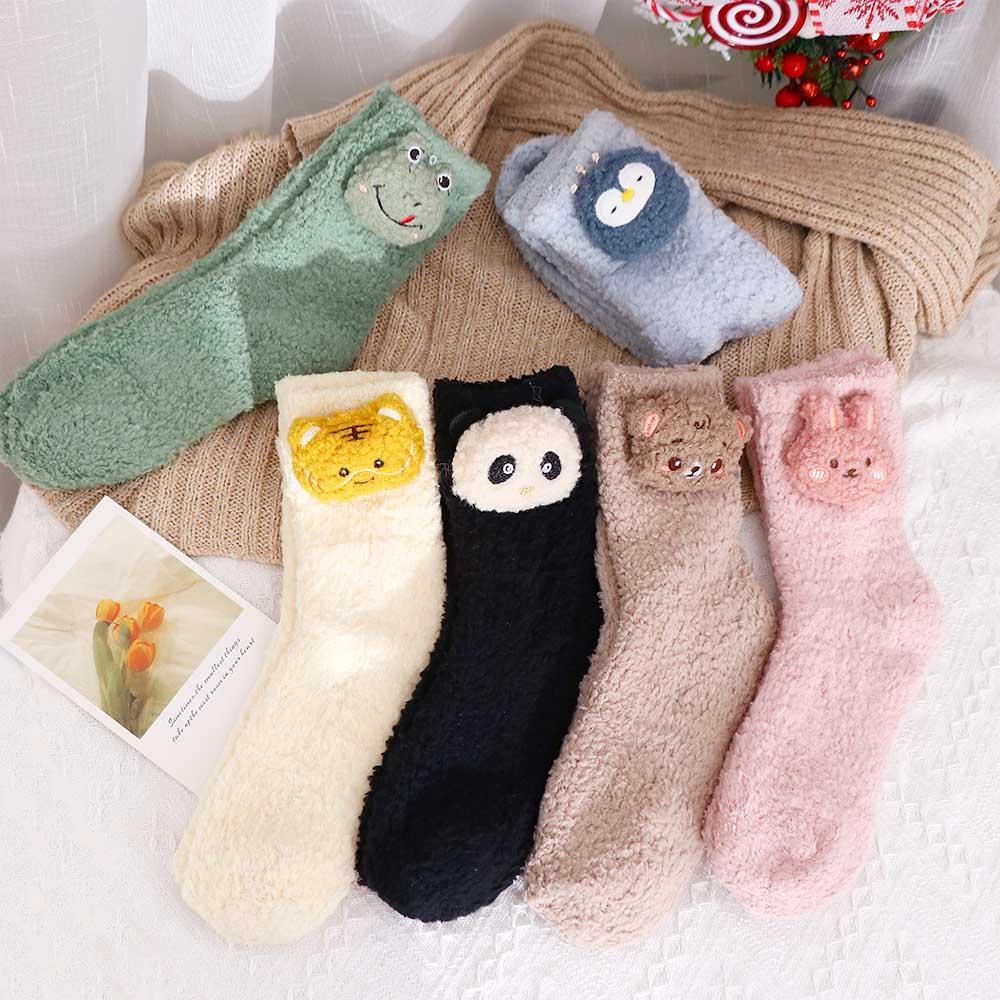 Penguin Bunny Middle Tube Bear Floor Socks Coral Fleece Socks Women Frog Socks Cartoon Hosiery