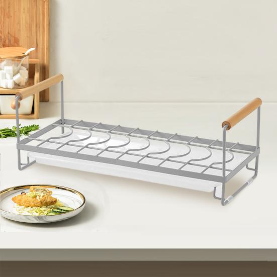 Полка для слива посуды с деревянной ручкой и силиконовой противоскользящей накладкой, вертикальный водонепроницаемый органайзер для посуды на столешнице