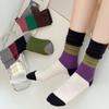 Autumn and Winter Color-blocked Striped Socks, Dopamine Retro Mid-calf Double-needle Socks, Stylish and Slimming Long Socks