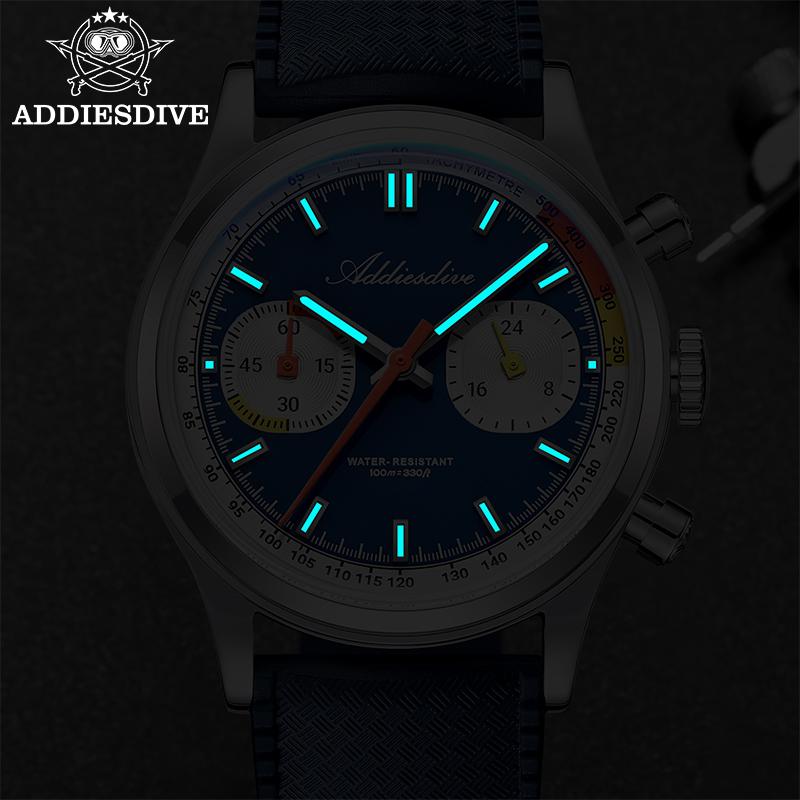ADDIESDIVE 38 мм Часы Для Мужчин Фторуглеродный Каучук 10 Бар Водонепроницаемые AD2549 BGW9 Супер Светящиеся 0S21 Хронограф Кварцевые Часы