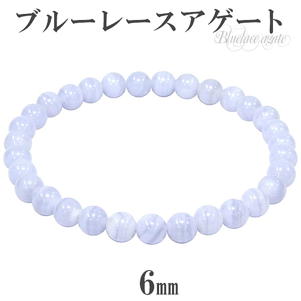 Браслет из голубого кружевного агата 6 мм M Натуральный камень Power Stone Agate Agate [Shinjuku Ginnokura] Прибл.. 17,0 см (Размер женский) Женский