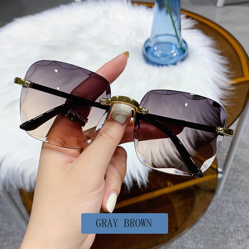 New Rimless Women'S Sunglasses Fashion Gradient Lenses Sun Glasses Lady Vintage Alloy Legs Classic Designer Shades Uv400