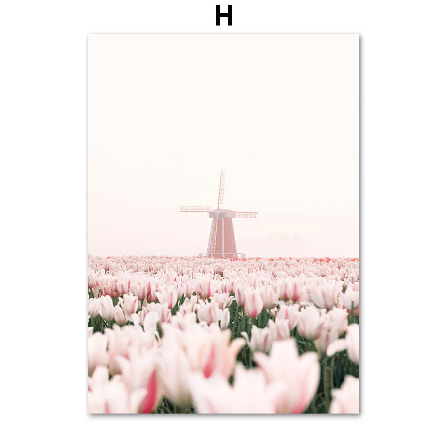 Облако, тюльпан, ветряная мельница, цветок, озеро, одуванчик, тростниковая птица, настенная живопись, холст, картина, скандинавский постер, Декор, фотографии для гостиной