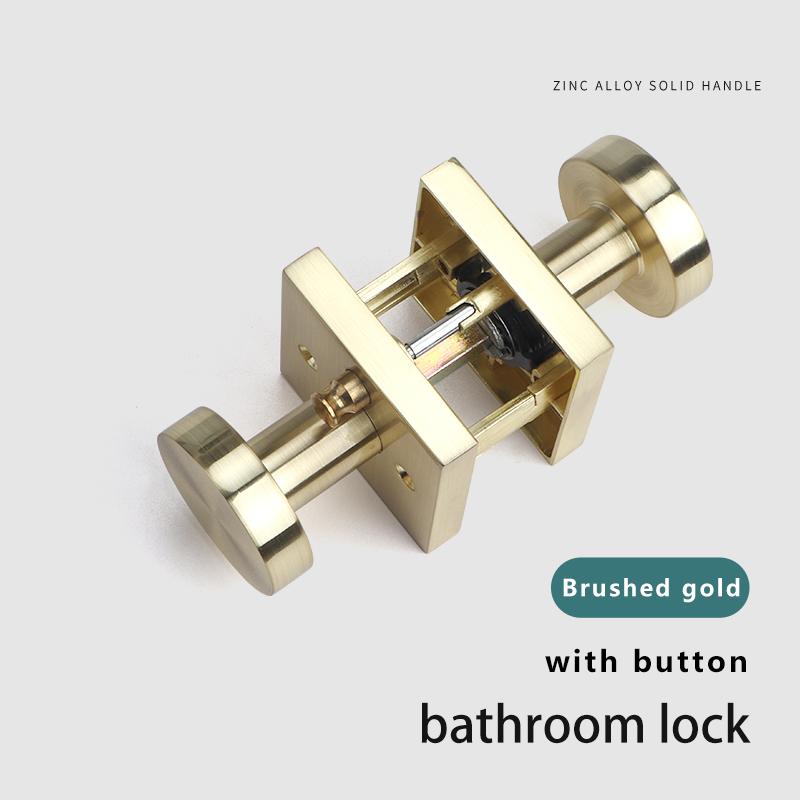 Indoor Home Bathroom Lock Hidden Button Double-sided Latch Door Lock Bedroom Solid Zinc Alloy Gold Double-sided Door Handle