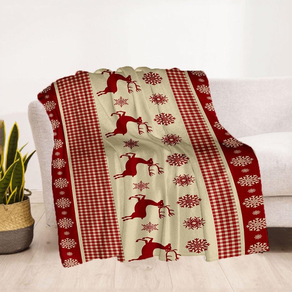 Christmas Plaid Tablecloth with Reindeer and SnowflakesBlanket Flannel Throw Blanket for Sofa, Bed, Travel, Camping, Office, Couch, Chair, A