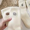 Female Autumn and Winter Thickened Warm Sweet Lovely Embroidered White Medium Long Socks